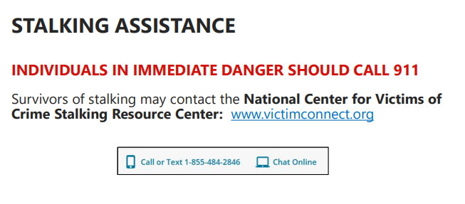 stalking assisitance hotline
